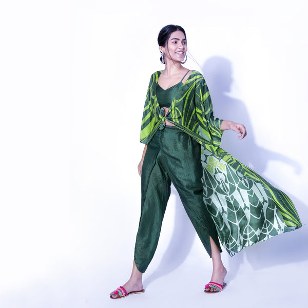 Hand Screen-Printed Cape With Dhoti Set