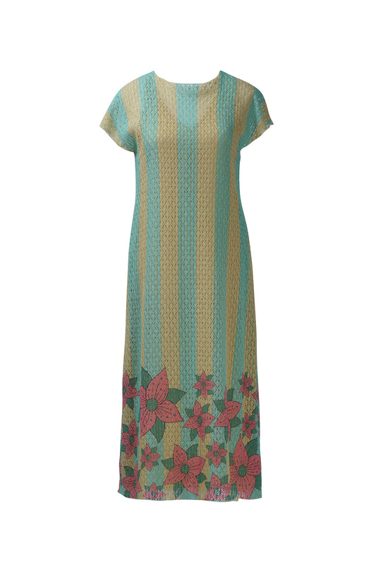 Yellow Blue Stripe Cotton Net Midi