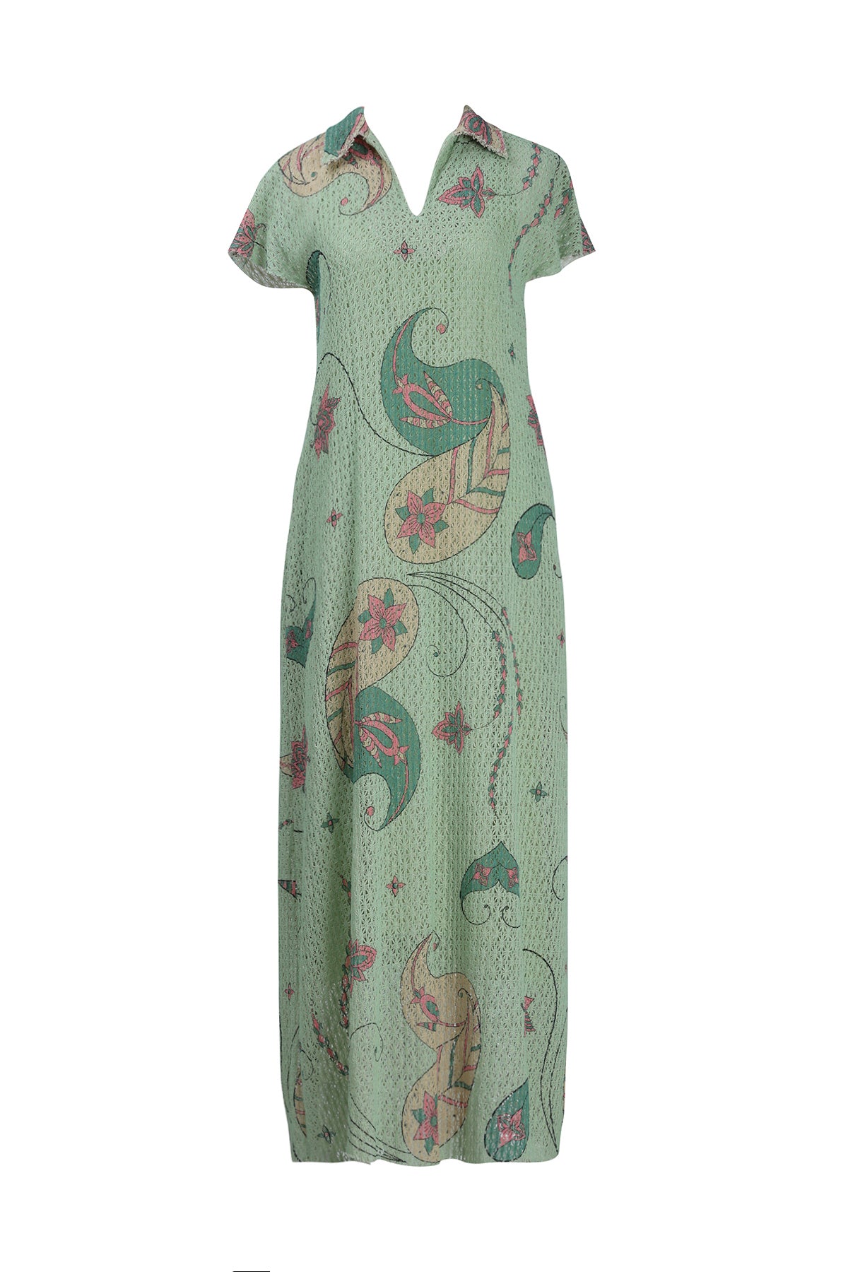 Mint green Cotton Net Collared Maxi