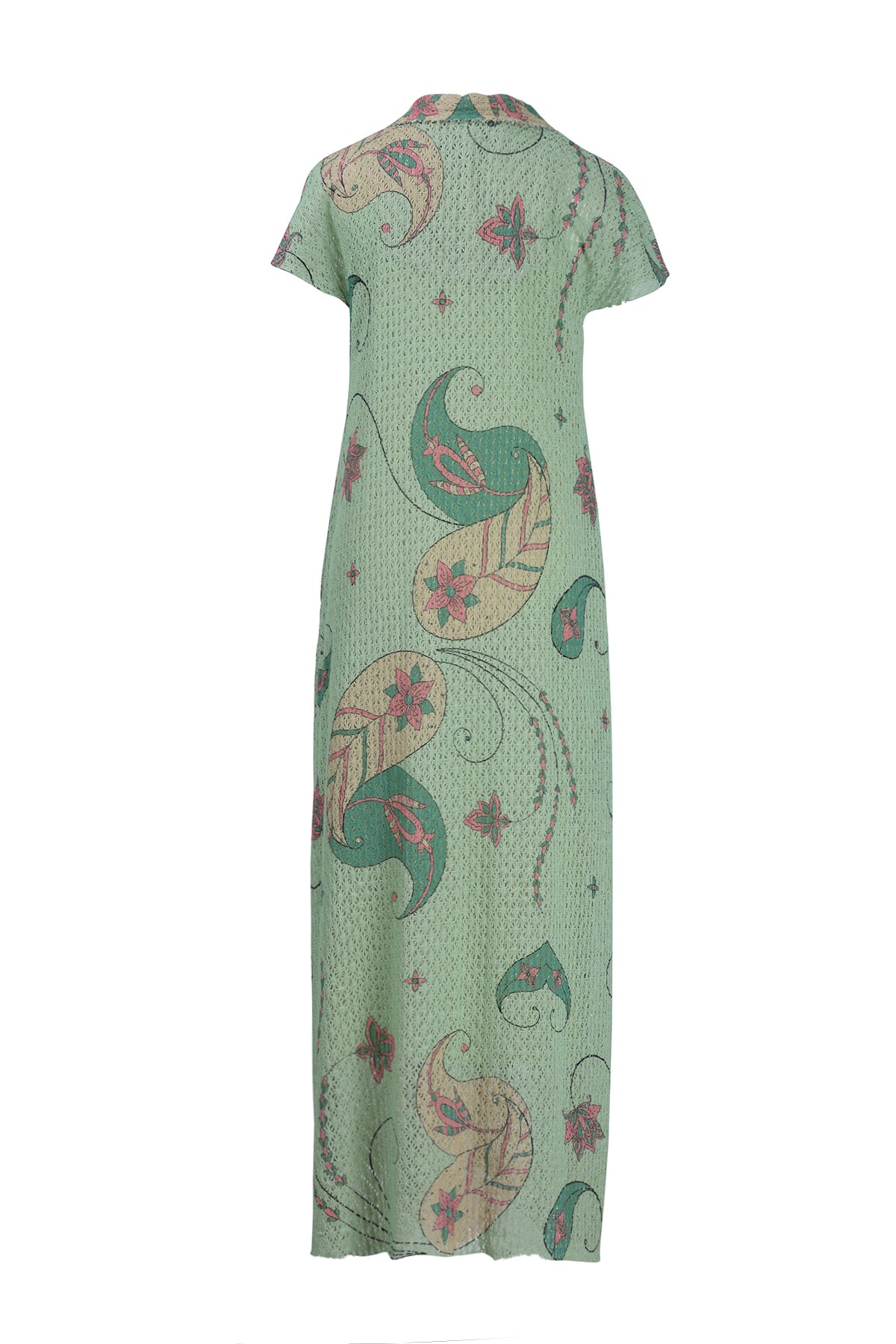 Mint green Cotton Net Collared Maxi