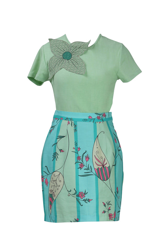 Mint Blue Stripe Mini Skirt