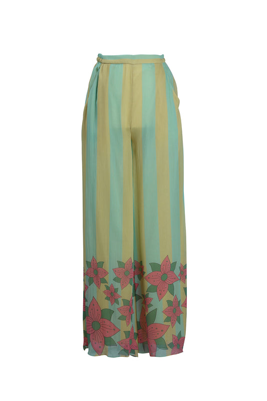 Yellow Blue Stripe Chiffon Pants