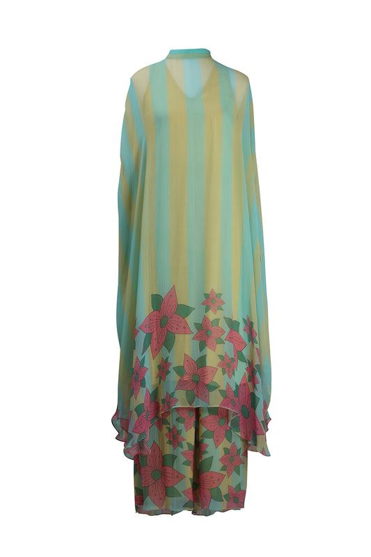 Yellow Blue Stripe Chiffon Batwing Top