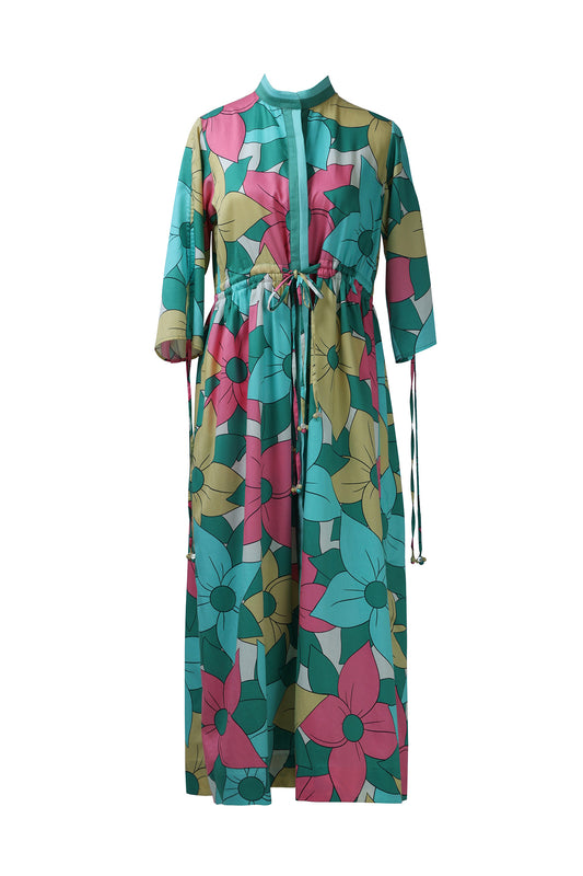 Big Floral Allover  Drawstring Dress