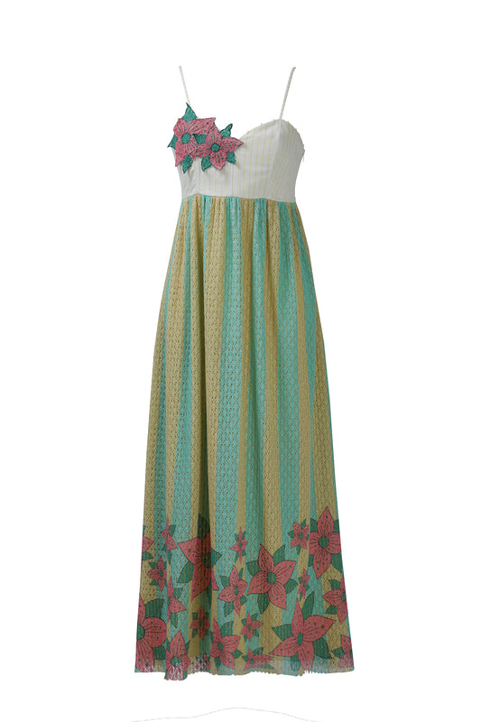 Yellow Blue Stripe  Spaghetti Dress