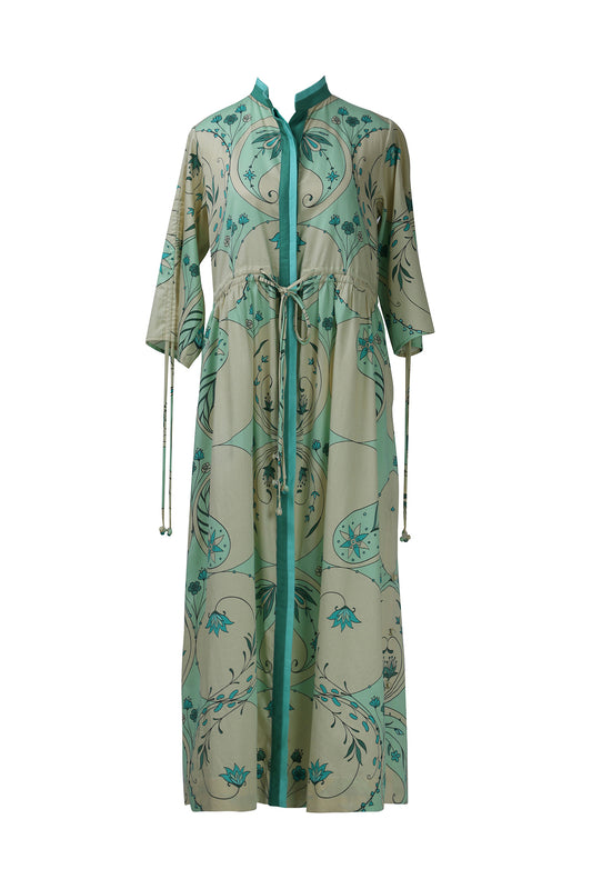 Mint Circle Print Drawstring Dress