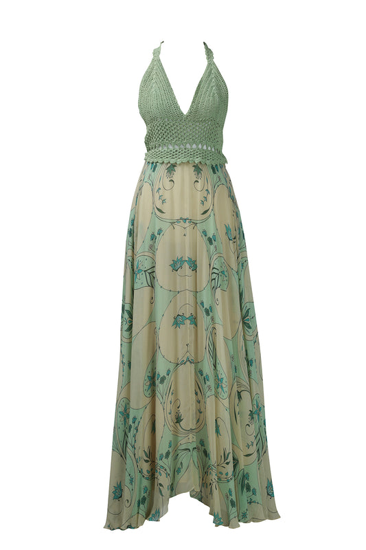 Mint Circle Print Crochet Maxi