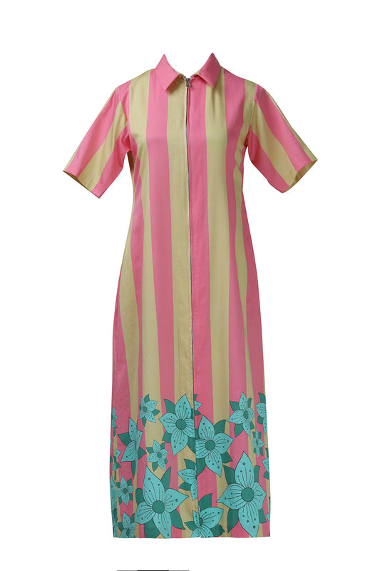 Yellow Pink Stripe Zipper Dress