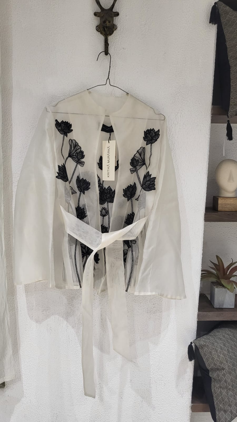 Vintage Lotus Embroidered White Wrap Top