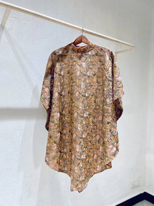 Peach Embroidery Organza Silk Batwing Top