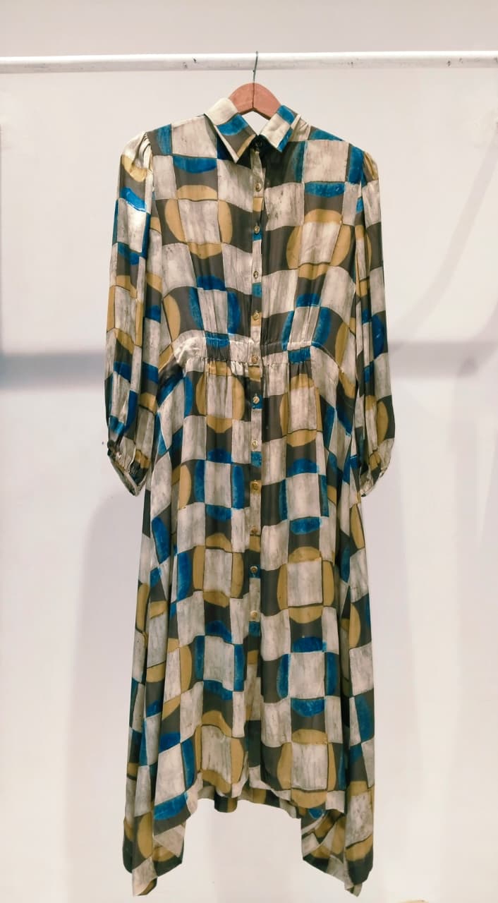 Ajrakh Check A-line Dress