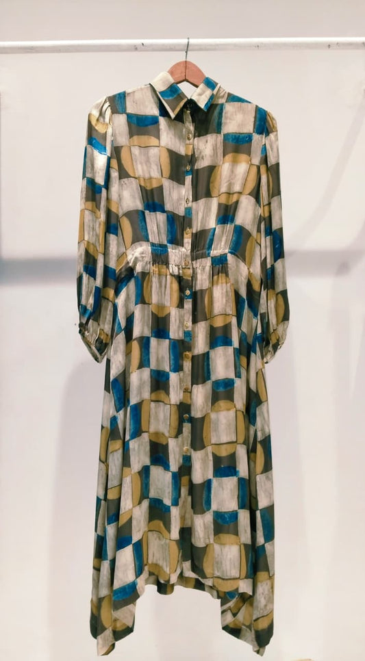 Ajrakh Check A-line Dress
