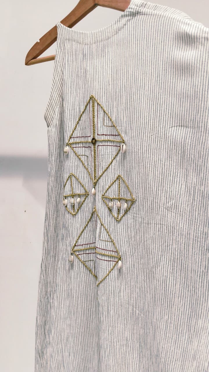 White Crushed Emb  Kaftan Maxi