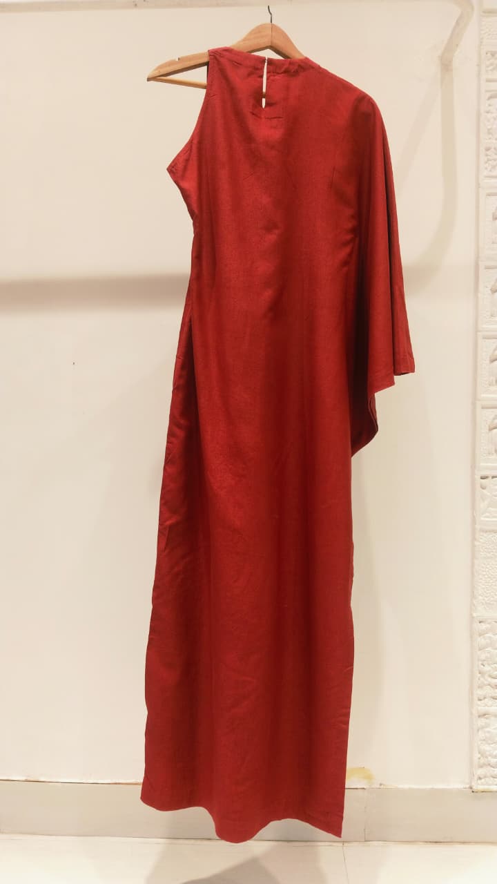 Red cotton Embroidered Kaftan Maxi