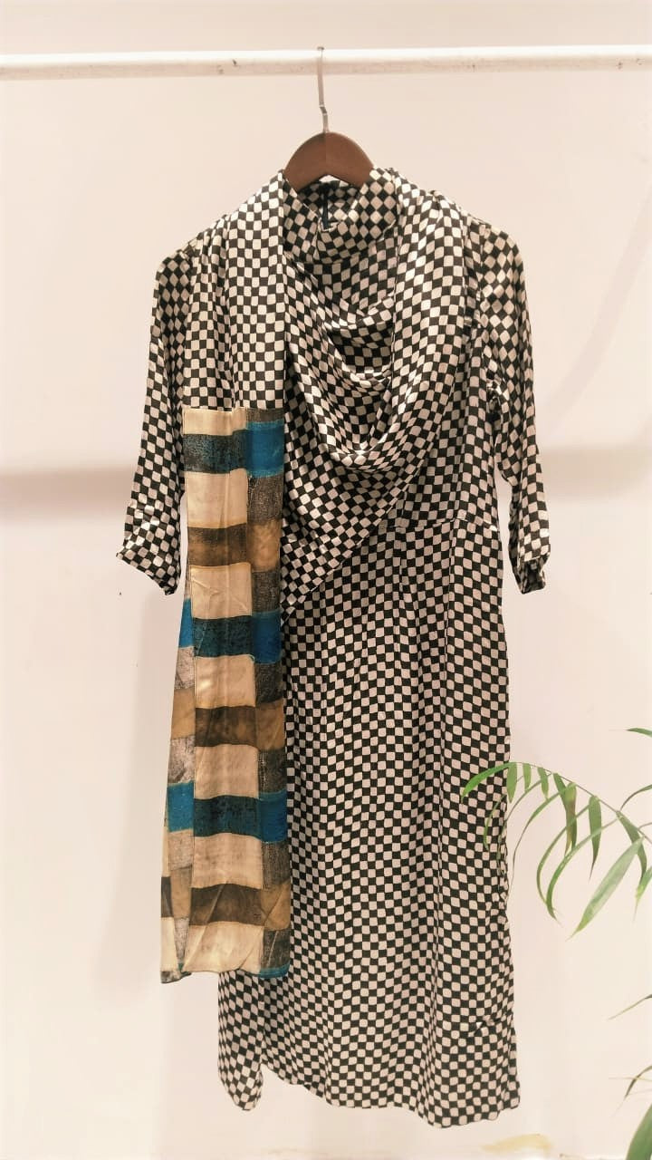 Ajrakh Check Scarf Dress