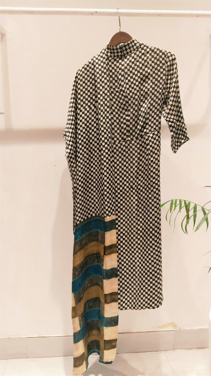 Ajrakh Check Scarf Dress