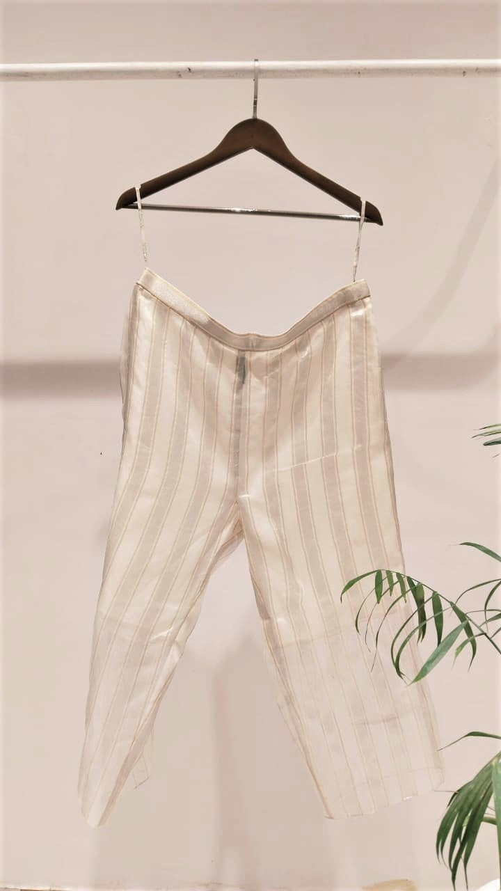 White Organza Stripe Pants