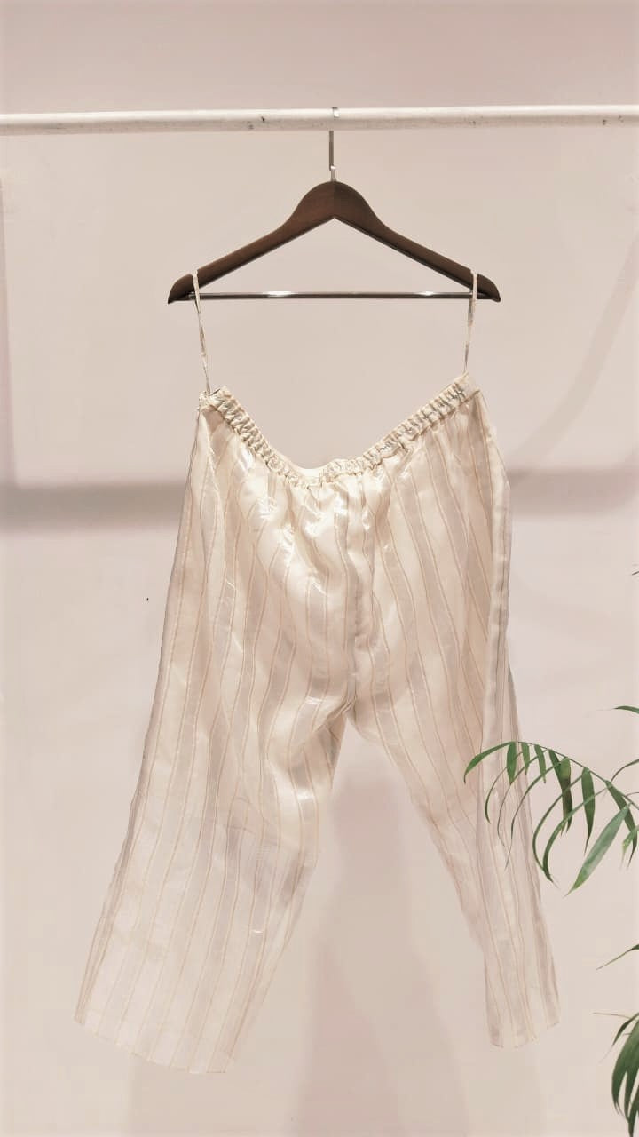 White Organza Stripe Pants