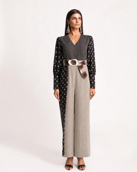 Vintage Lotus Puff Sleeve Jumpsuit