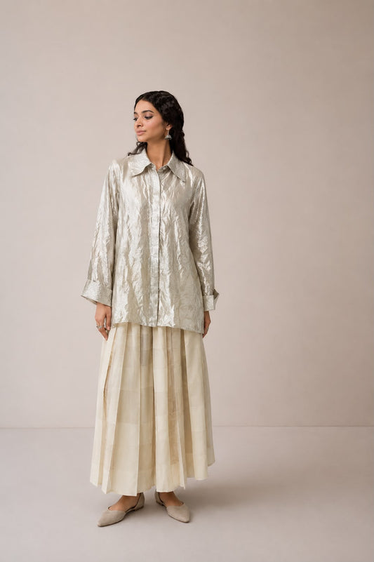 Silver Tissue Shirt & Ivory Skirt