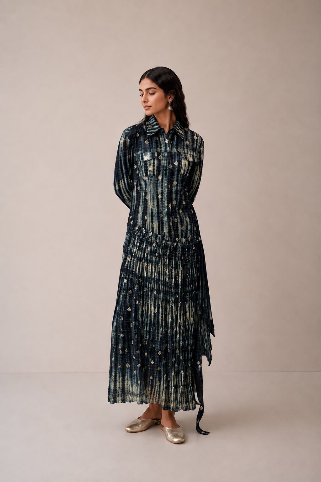 Black Benarasi & Shibori Shirt Dress and Skirt