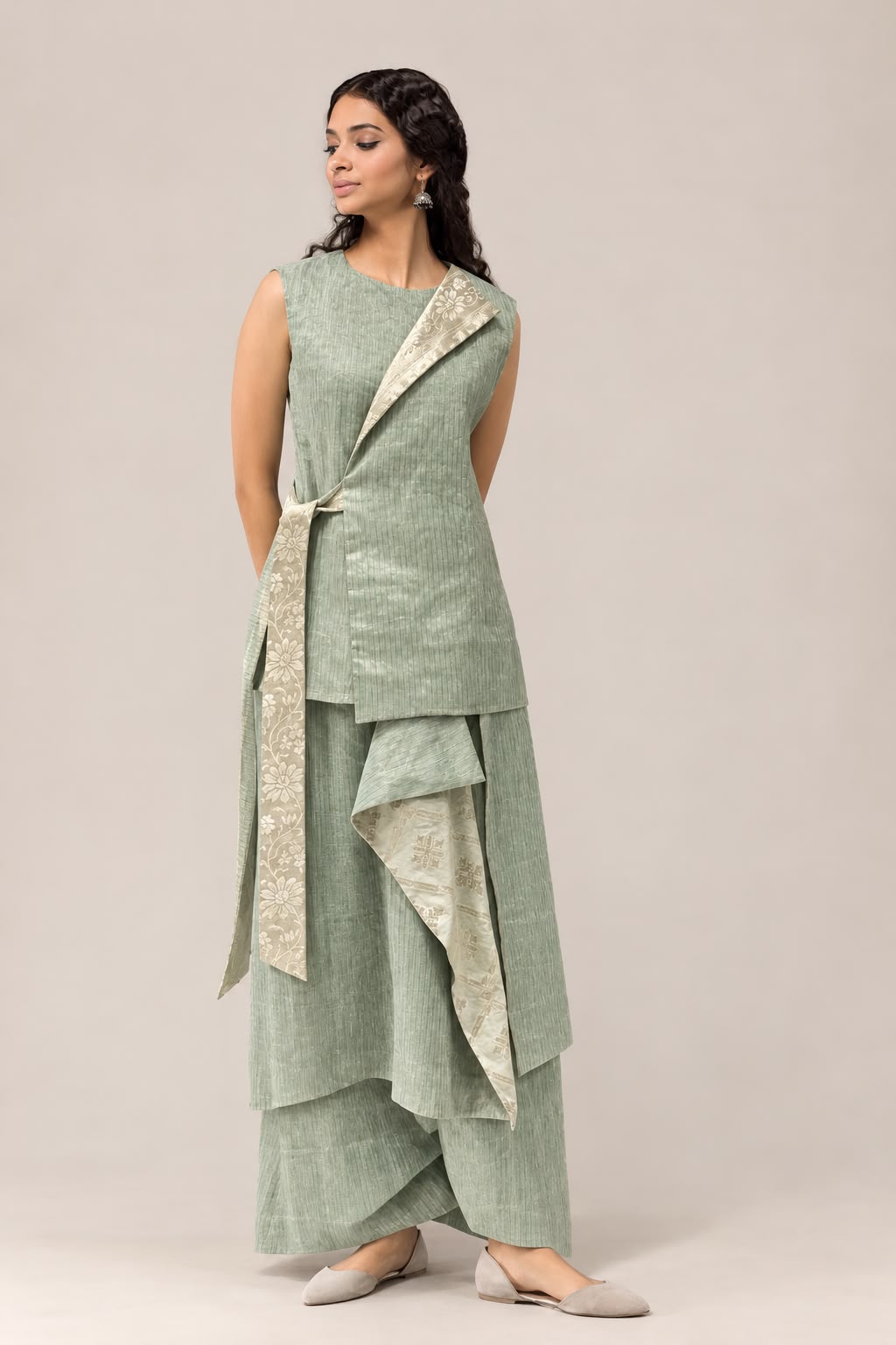 One Collared Benarasi Wrap Top & Pants