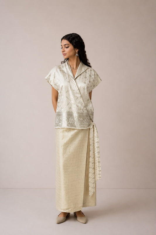 Ivory Benarasi Wrap Top & Skirt
