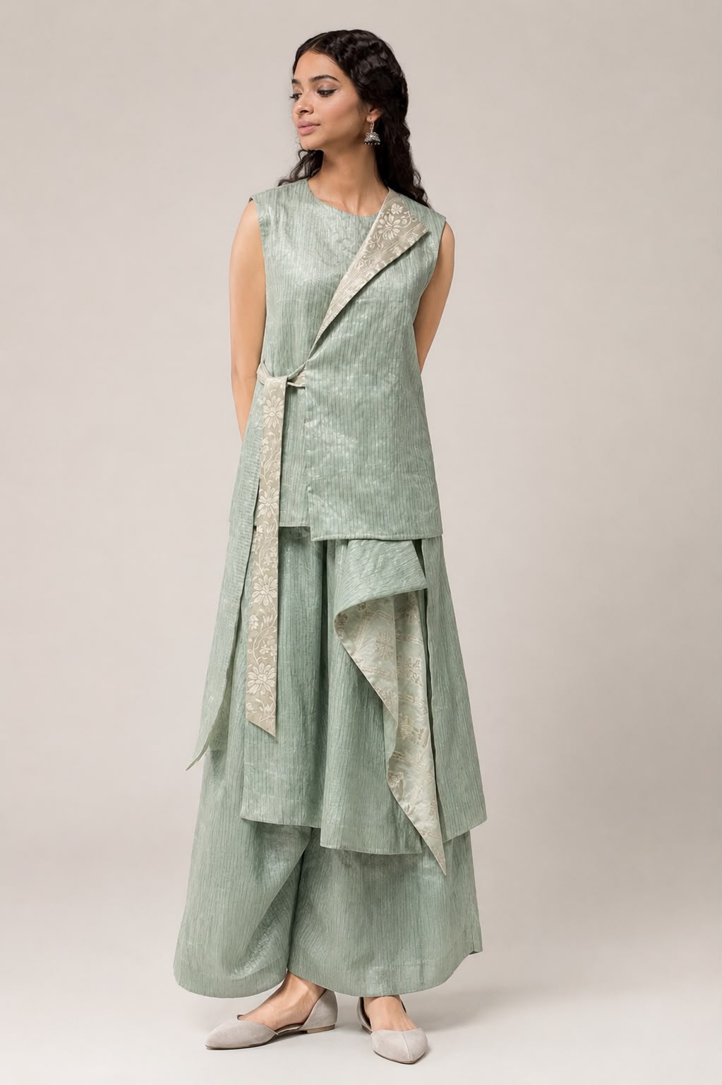 One Collared Benarasi Wrap Top & Pants