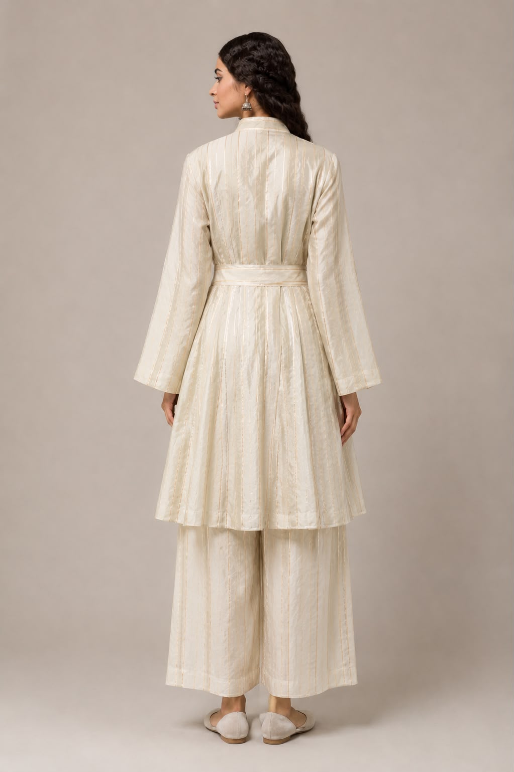 Ivory Panel Belted Wrap Dress & Pants