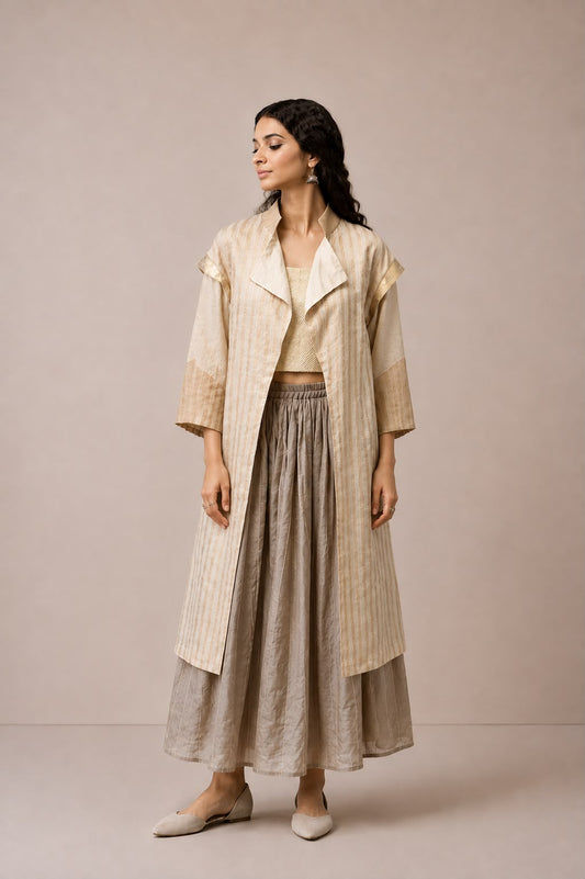 Gold Beige Stripe Jacket & Skirt