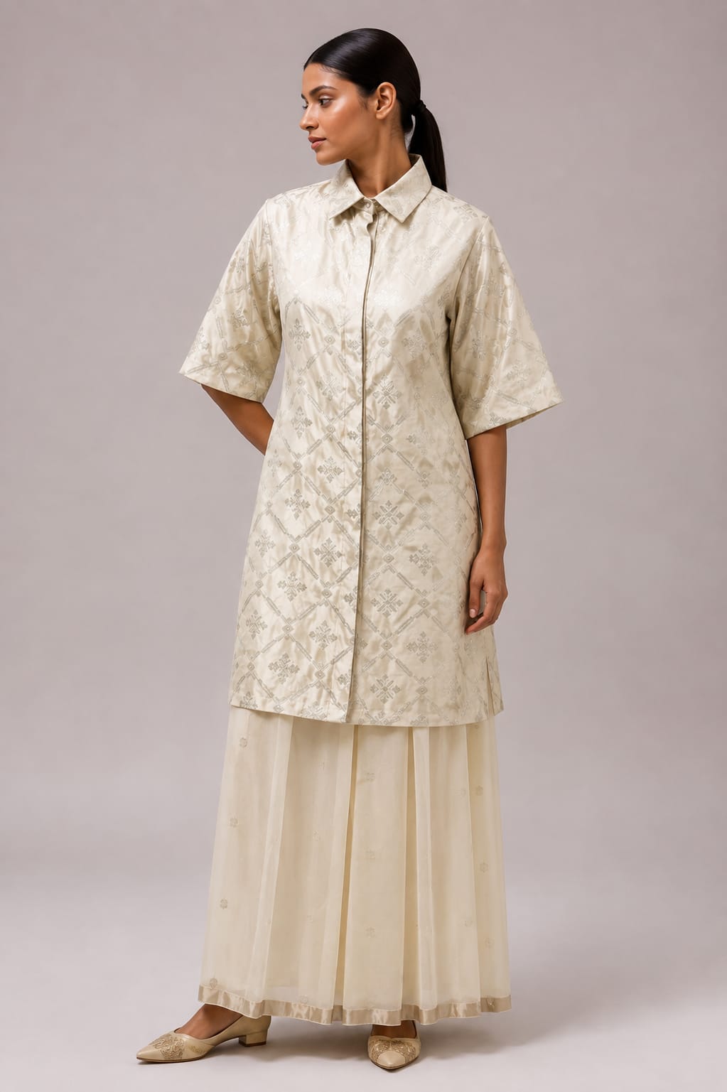 Ivory Silk Shirt & Skirt set.