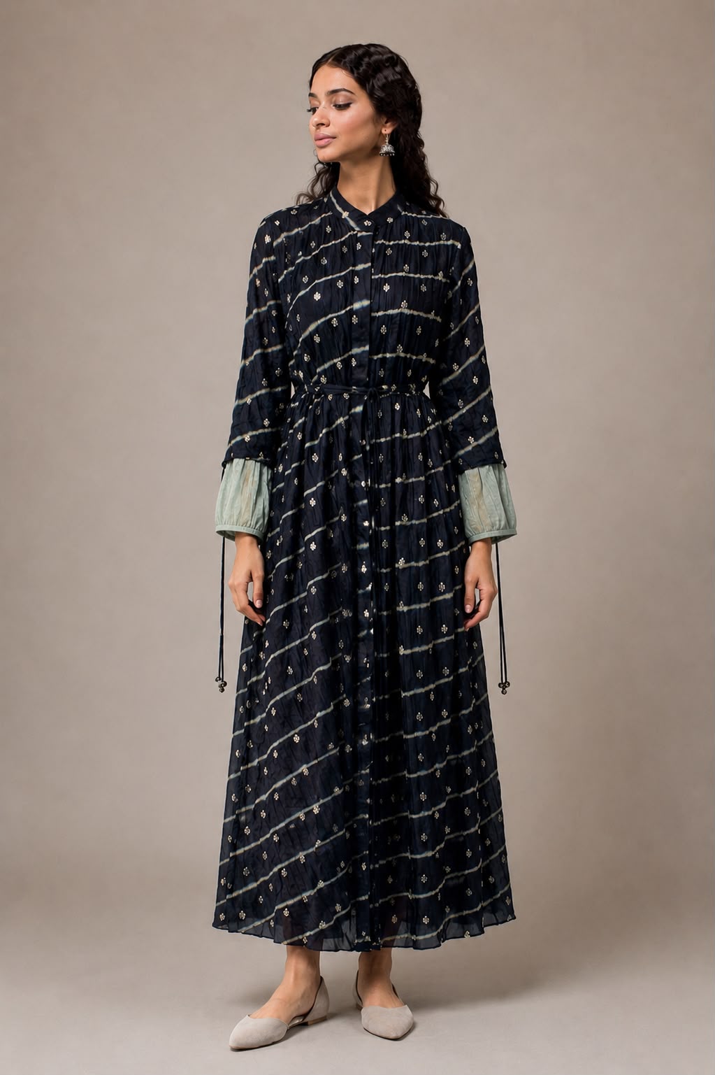 Black Benarasi & Shibori Drawstring Dress