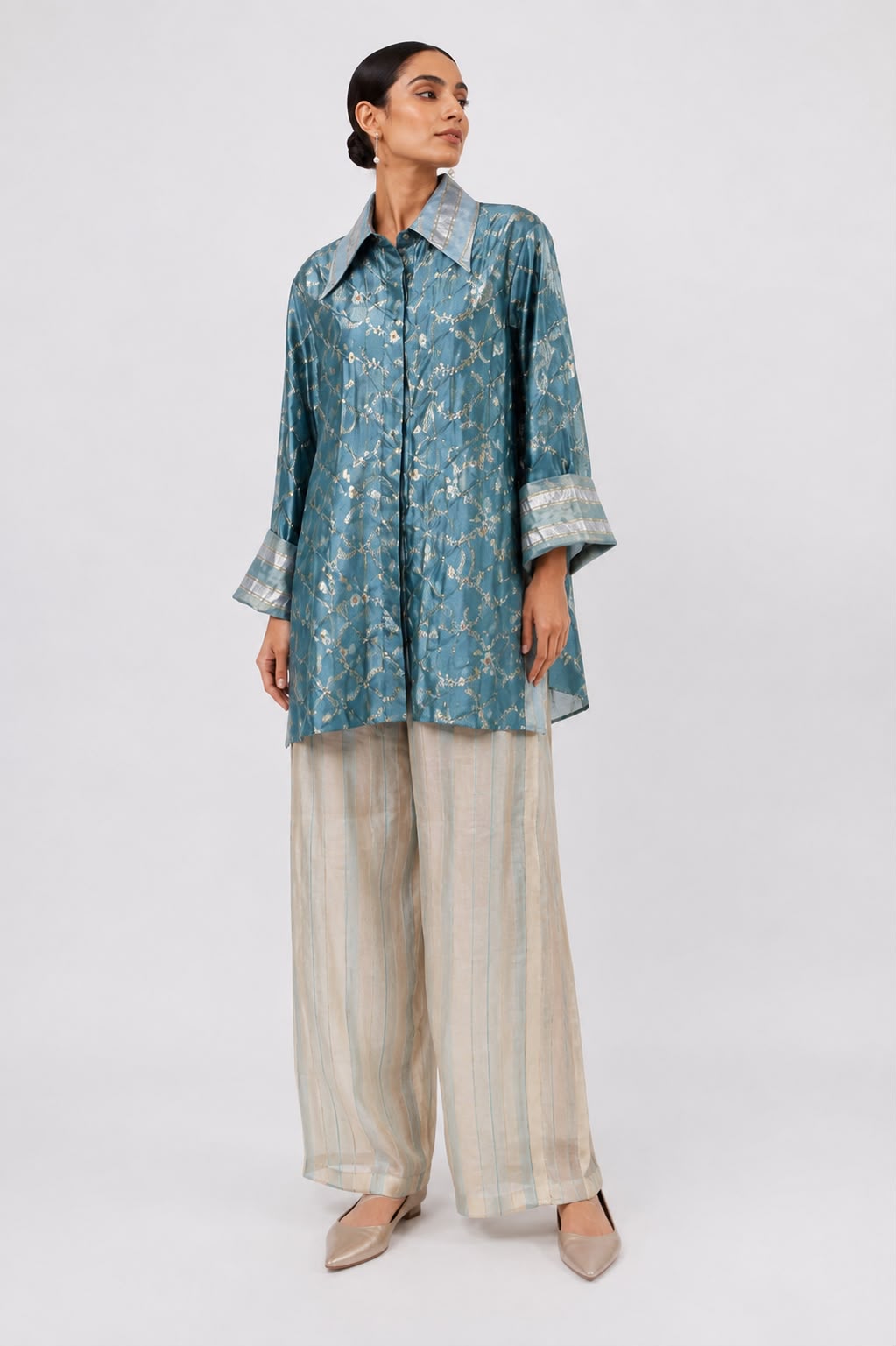 Teal Blue Floral Shirt & Pants