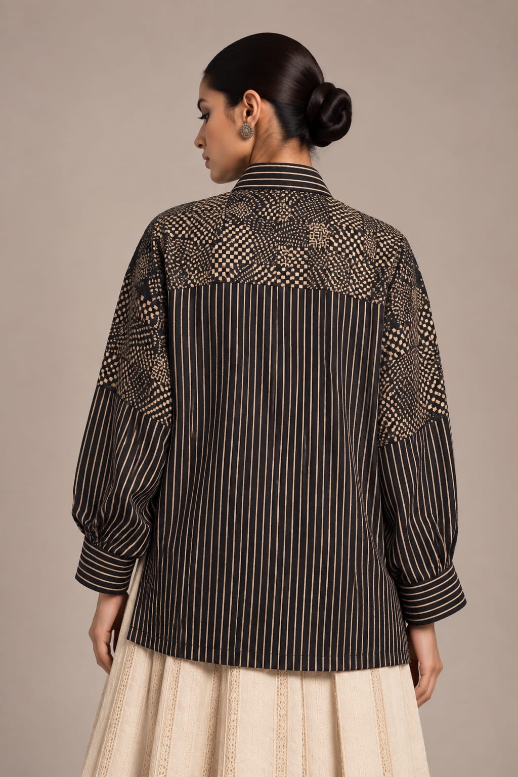 Black Ajrakh and Brocade Patch Shirt