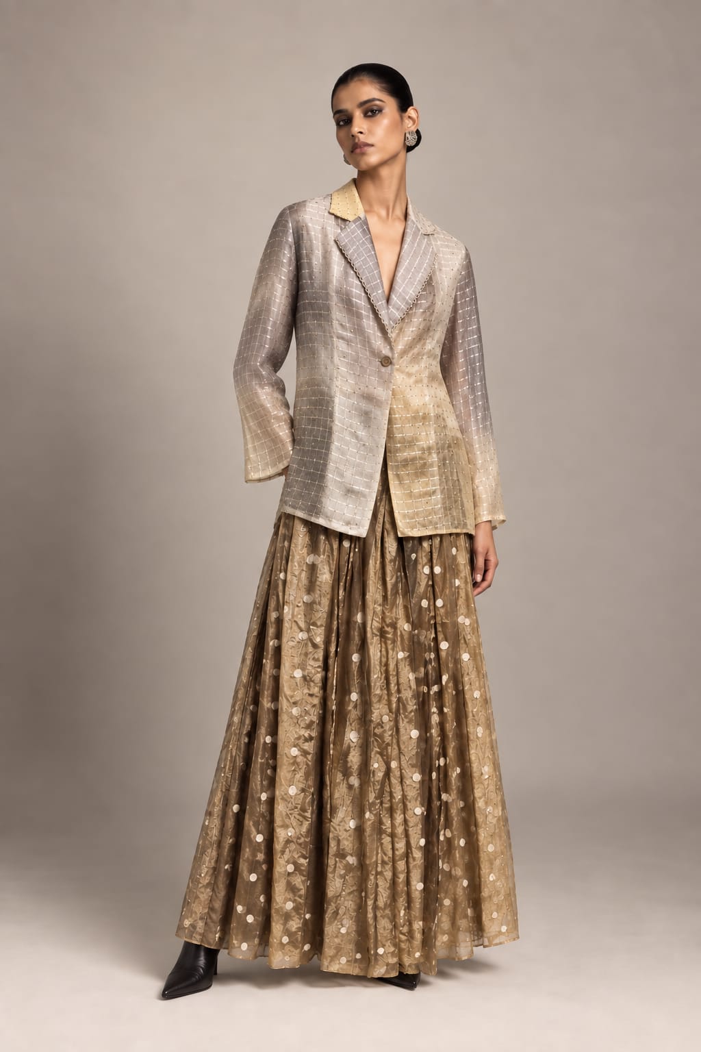 Organza Silk Top & Polka Tissue Skirt Set