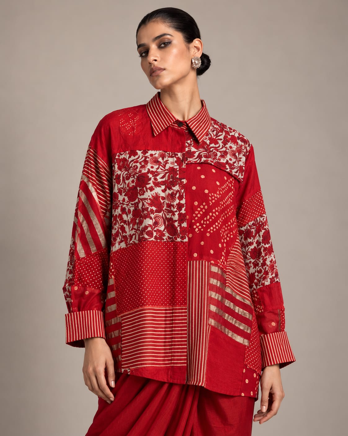Red Silk Patch Shirt