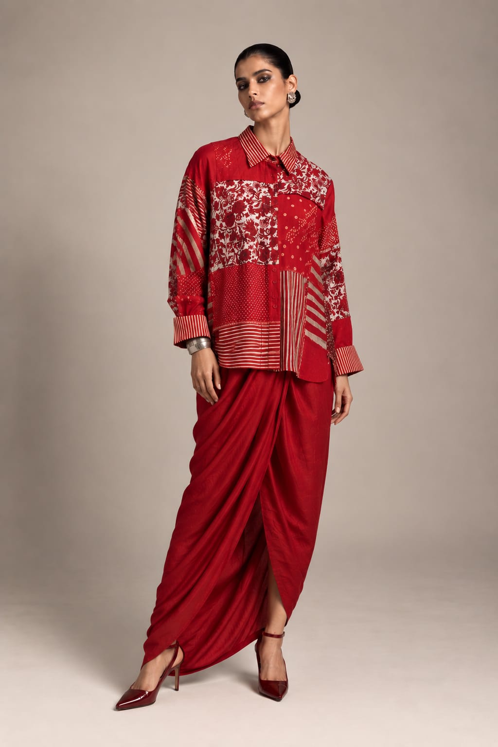 Red Silk Patch Shirt