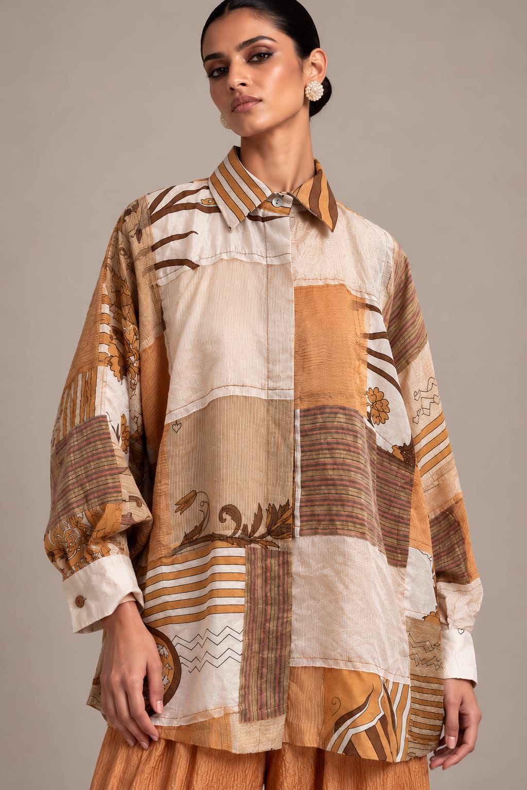 Orange Silk Patch Shirt