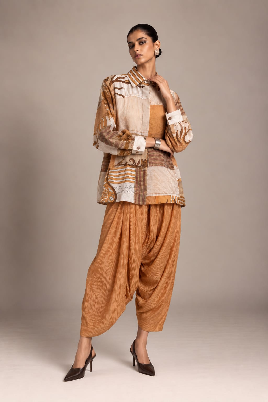 Orange Silk Patch Shirt