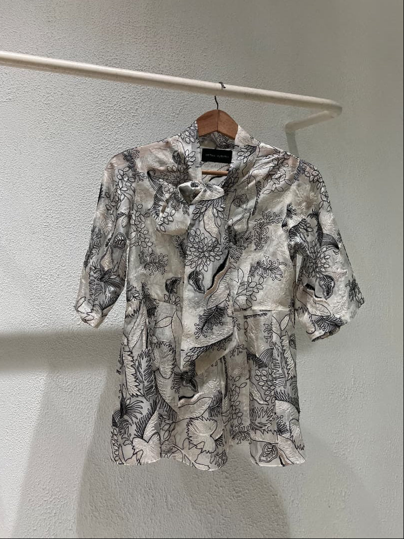 Black White Peplum Bow Top