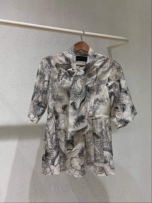 Black White Peplum Bow Top