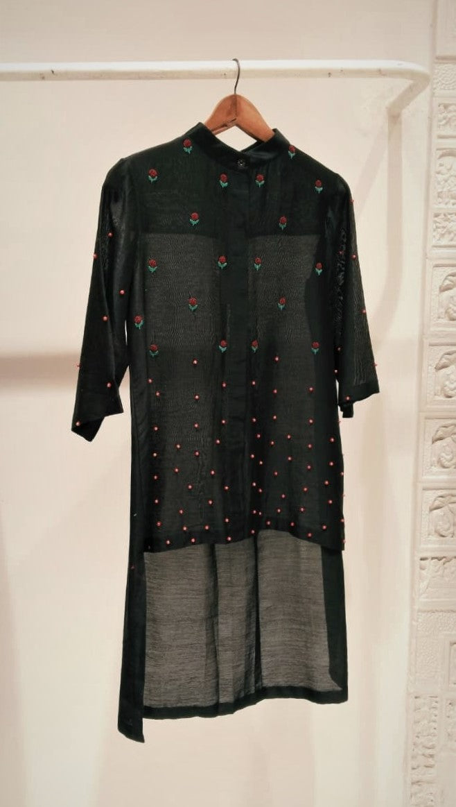 Black Embroidered Rose Shirt