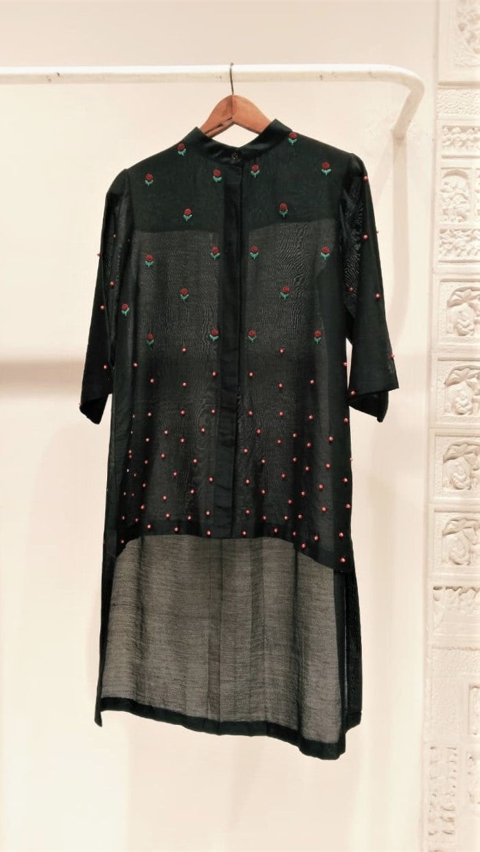 Black Embroidered Rose Shirt