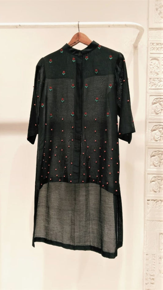 Black Embroidered Rose Shirt