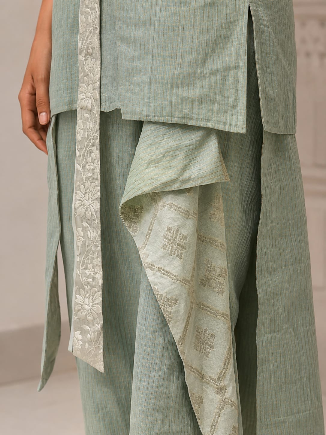 One Collared Benarasi Wrap Top & Pants