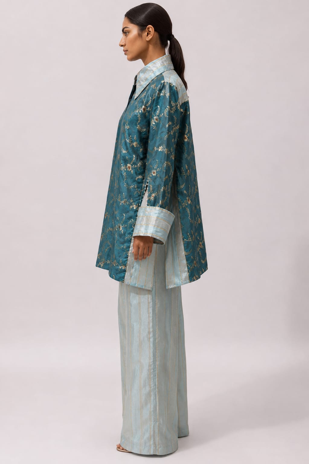 Teal Blue Floral Shirt & Pants