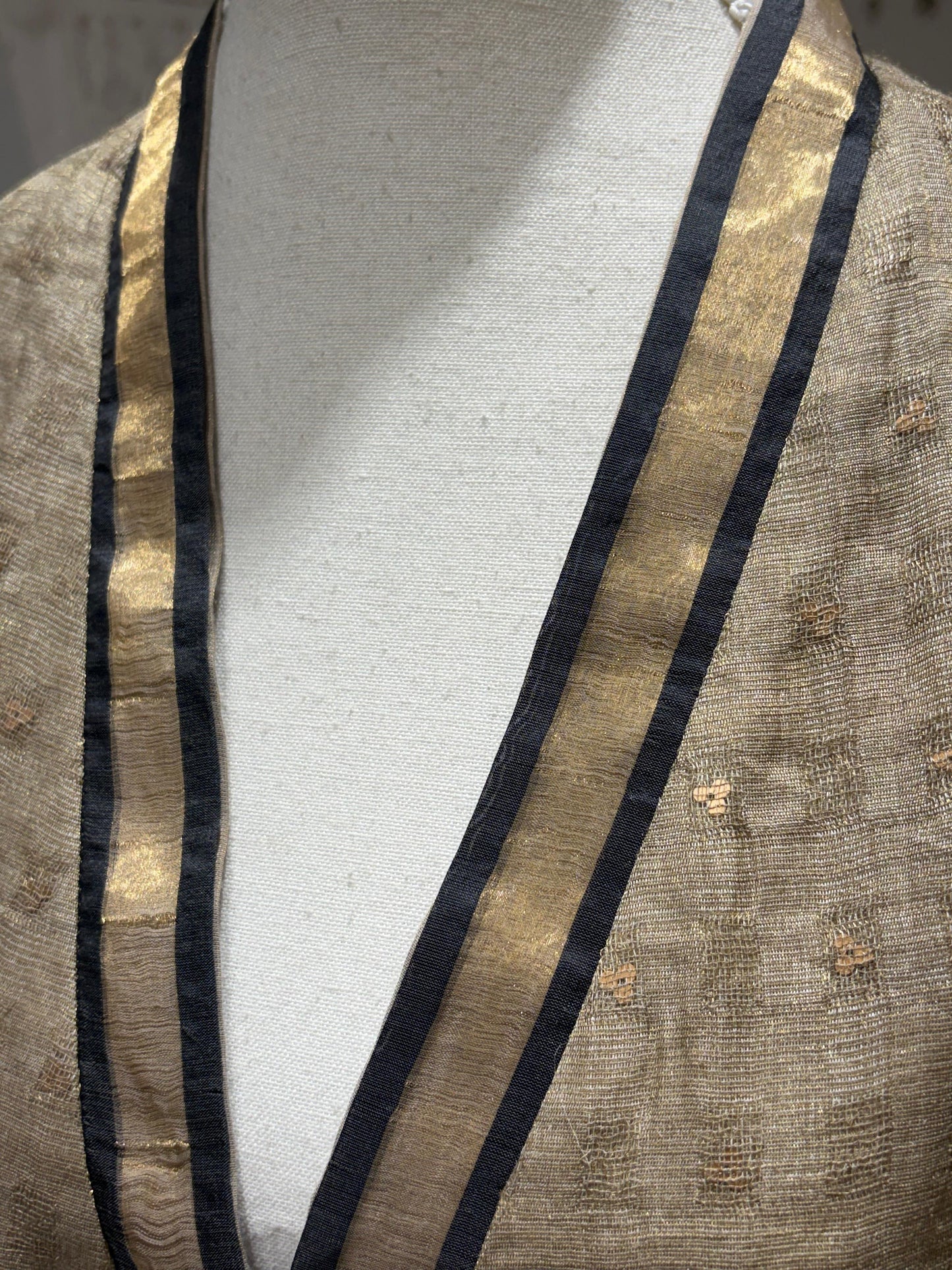 Beige Gold Checks Blazer & Skirt