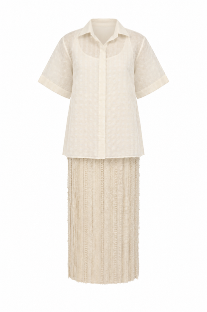 Ivory Khadi Silk Fringing Skirt