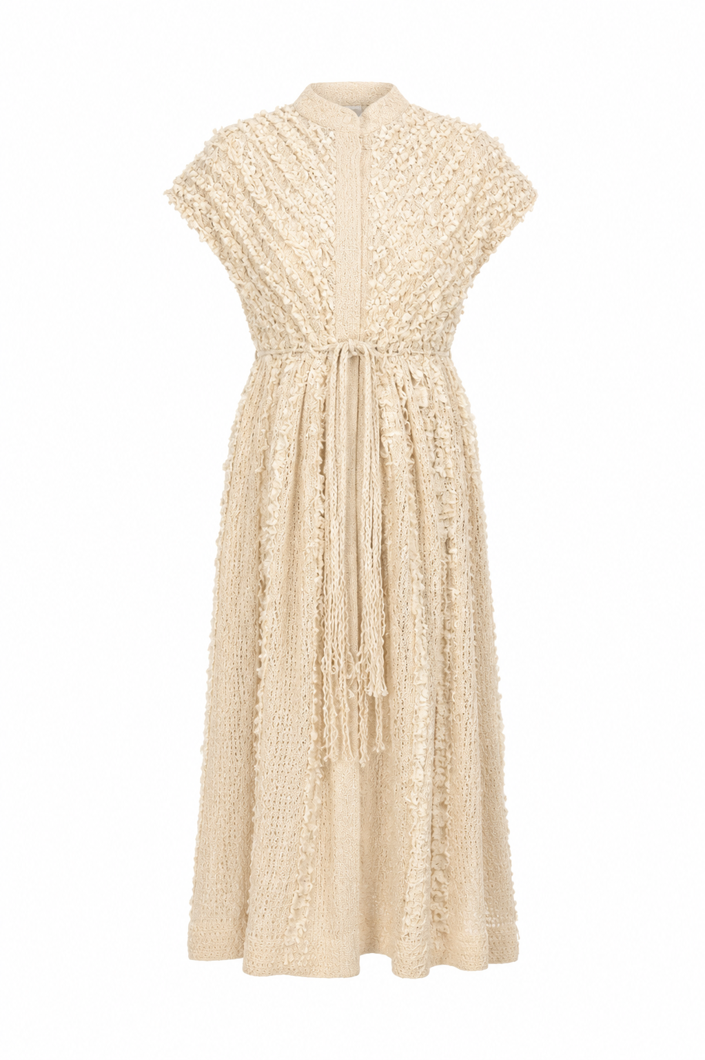 Ivory Lace Ruched Cotton Net Drawstring Dress