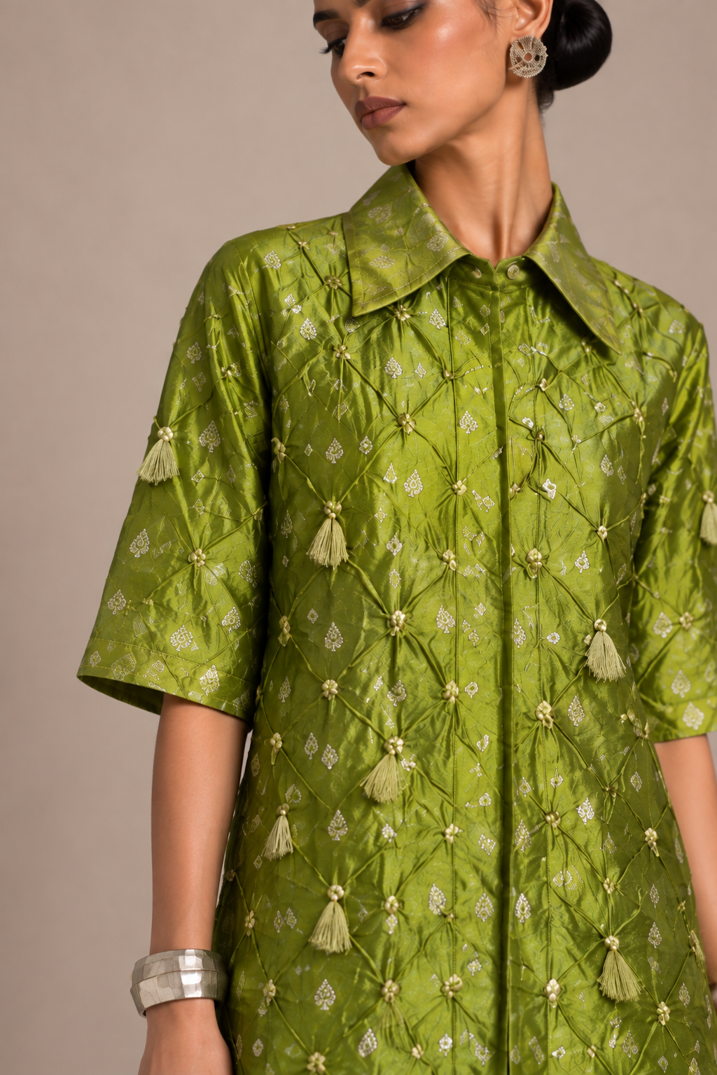 Green Bandhani Benarasi Shirt & Skirt